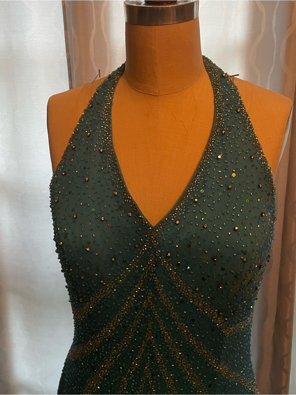 Beaded Halter Prom Dress in Teal Green